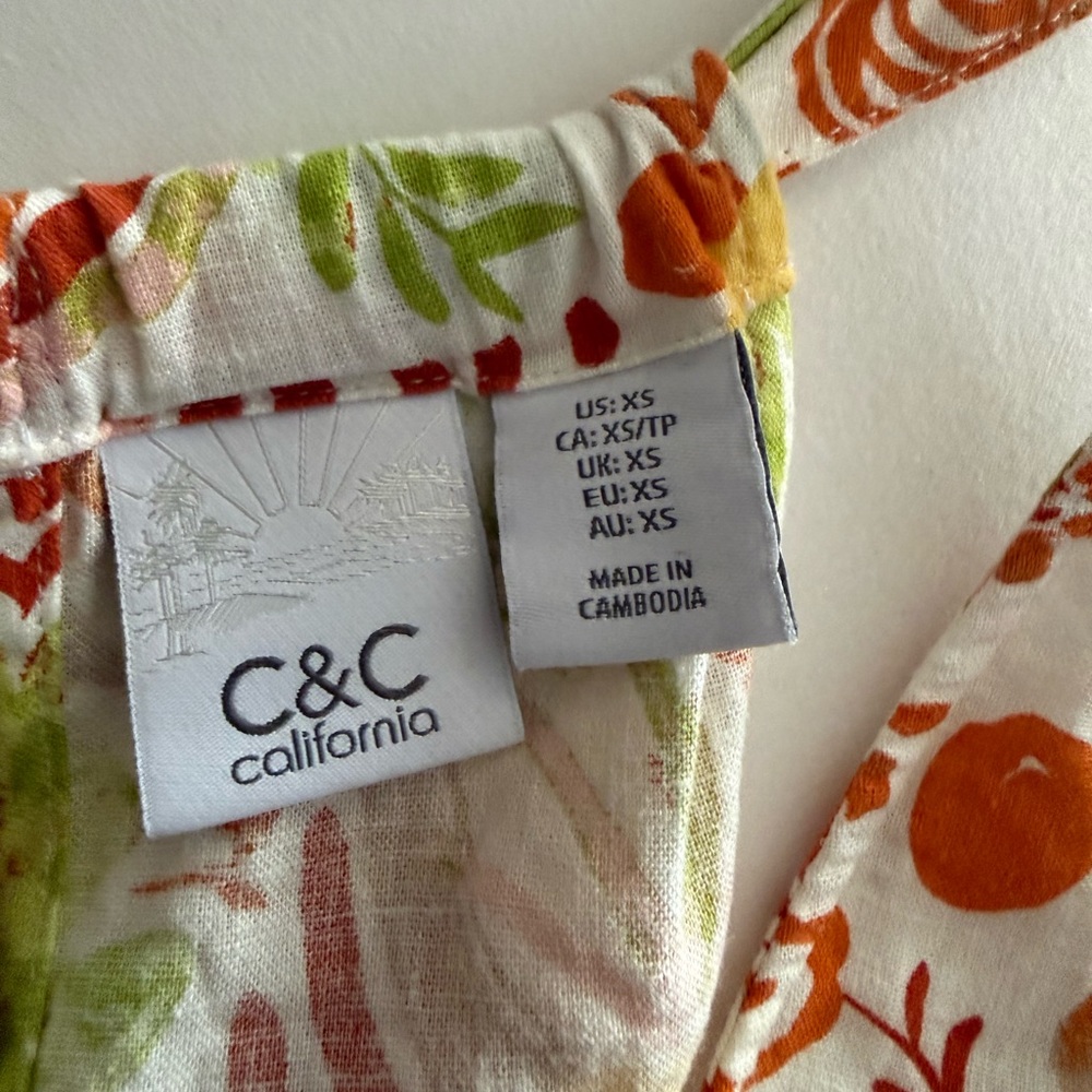 C&C California Tropical Print Cotton Blend Midi Dress Size XS - Picture 8 of 9